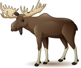 Cartoon happy moose on white background