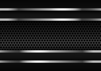 Abstract Dark Carbon Fiber Texture and Metal Lines Chromium on Metallic Hexagon Modern Technology Design Background