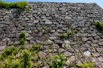 目の前にそびえる高い石垣