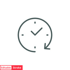 Passage of time icon vector. Simple outline style design. Round clock with arrow. Thin line illustration isolated on white background. Editable stroke EPS 10.