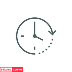 Passage of time icon vector. Simple outline style design. Round clock with arrow. Thin line illustration isolated on white background. Editable stroke EPS 10.