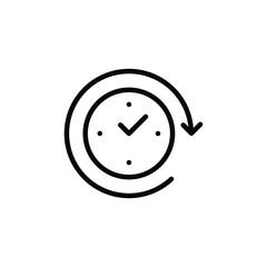 Passage of time icon vector. Simple outline style design. Round clock with arrow. Thin line illustration isolated on white background. EPS 10.