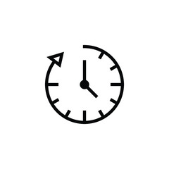 Passage of time icon vector. Simple outline style design. Round clock with arrow. Thin line illustration isolated on white background. EPS 10.