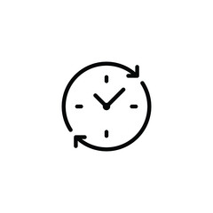 Passage of time icon vector. Simple outline style design. Round clock with arrow. Thin line illustration isolated on white background. EPS 10.