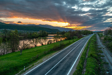 sunset on the road