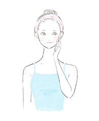 肌荒れしている女性のイラスト