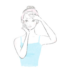 泡で洗顔する女性のイラスト