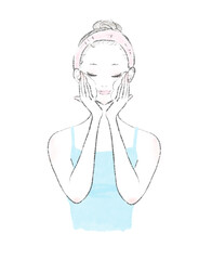 泡で洗顔する女性のイラスト