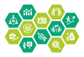 Business icon set flat design. Business people, discussion, investment, colleague and mission icon vector.
