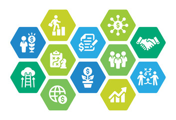 Business icon collection. Containing businessman, profit, strategy and money icon vector. Successful concept.