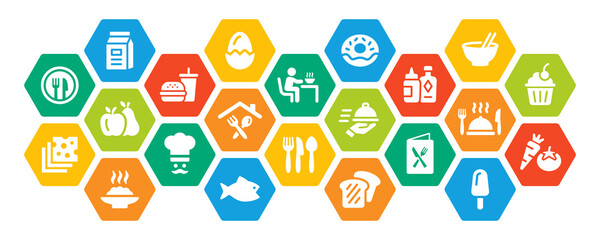 Food icon vector set. Colorful cooking and eating symbol illustration.