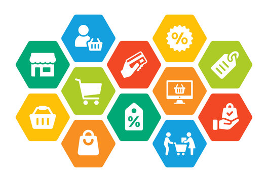 Shopping icon collection in colorful design.