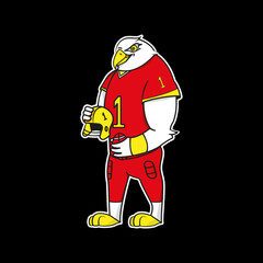 Vector illustration of eagle with uniform, helmet and sports ball ready to play american football. Eagle mascot logo design template for sports and e sports. 