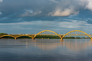 Fototapeta na wymiar Bridge over the Volga river in Rybinsk