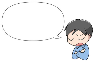 うつむきつつ話す男性フキダシ付き