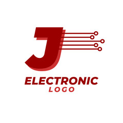 letter J with electronic circuit decoration initial vector logo design element