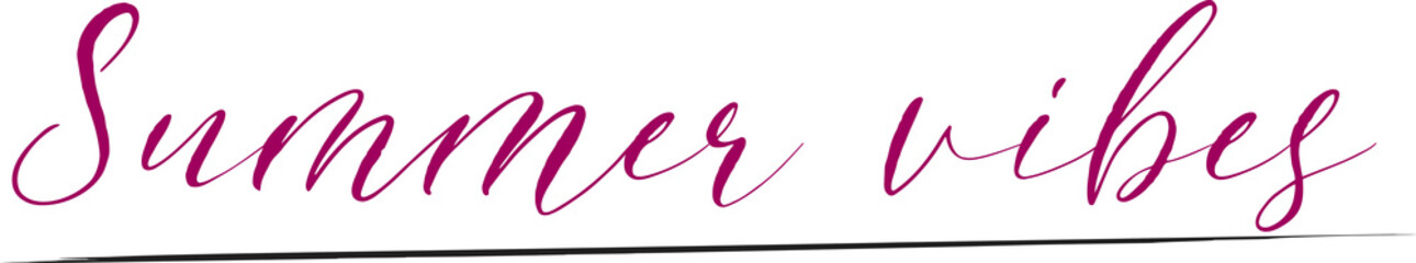 Summer vibes - handwritten calligraphic purple text with black line.