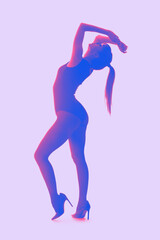 Fototapeta na wymiar Silhouette of beautiful young woman on lilac background
