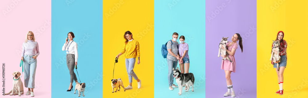 Canvas Prints set of people with cute dogs on colorful background. friendship day