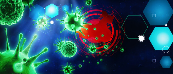 Corona virus background, pandemic risk concept. 3D illustration