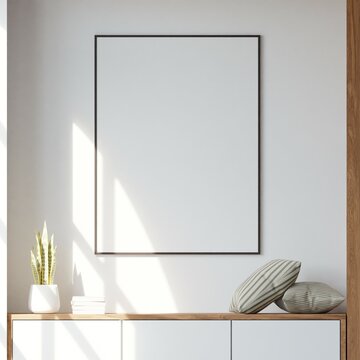 Empty Frame mockup in living room interior. 3D rendering, 3D illustration