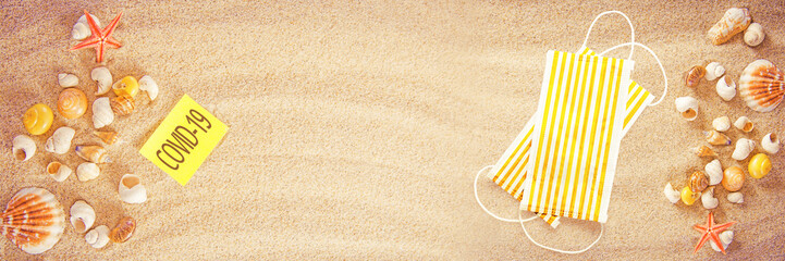 Corona virus mask with seashells on vacation