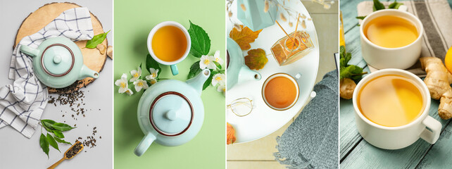 Set of aromatic tea with ginger, lemon and jasmine flowers
