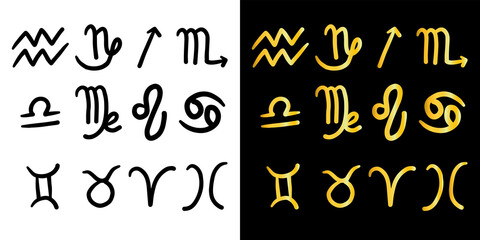 Set of zodiac sign popular outine isolated on white background