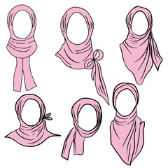 Set of hijab stylish vector illustration. Modern abstract faces fashion hijab girl perfect for social media template and wallpaper.