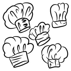 Set ofdoodles cartoon chef hat isolated on white background