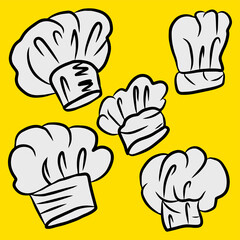 Set ofdoodles cartoon chef hat isolated on white background