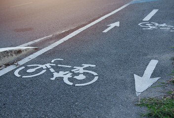 Fototapeta premium Bike path, a symbol of a Bicycle path on asphalt in a Park.