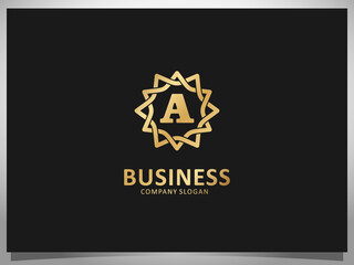 Golden Logotype Letter A Isolated Geometric Floral Frame