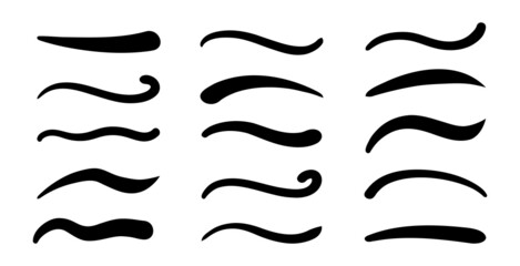 Swoosh, swash underline stroke set. Hand drawn swirl swoosh underline calligraphic element. Vector illustration.