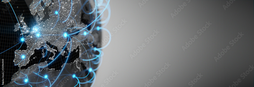 Wall mural globalization and communication concept. earth and luminous rays. 3d rendering