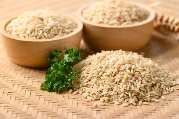 Organic Thai brown rice grain, Healthy food ingredients