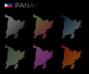 Fototapeta premium Panay dotted map set. Map of Panay in dotted style. Borders of the island filled with beautiful smooth gradient circles. Radiant vector illustration.