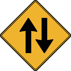 Road sign, two way traffic ahead. Vector image.