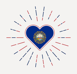 New Hampshire heart with flag of the US state. Sunburst around New Hampshire heart sign. Vector illustration.