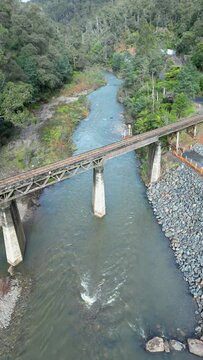 Drone footage over the Thompson River in Walhalla, Gippsland, Australia