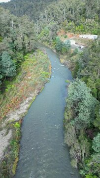 Drone footage over the Thompson River in Walhalla, Gippsland, Australia