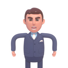 3d render of angry businessman in suit shouting in rage