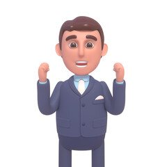 Fototapeta premium 3d render of cheerful businessman in suit celebrating victory, success