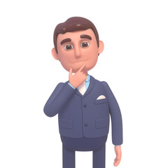 3d render of businessman in suit thinking, unsure, doubtful
