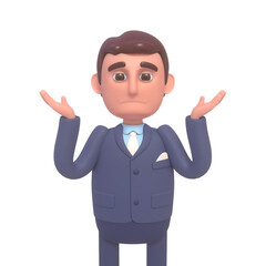 3d render of businessman in suit thinking, unsure, doubtful