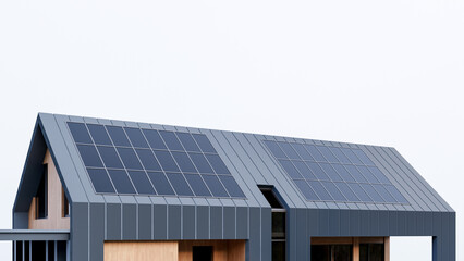 Fototapeta premium Photovoltaic solar panels system on the roof of the modern house.