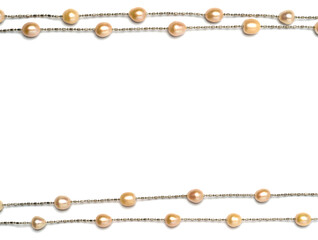 Fototapeta premium Drop shape freshwater pearl necklace on white background. Collection of luxury jewelry accessories. Studio shot