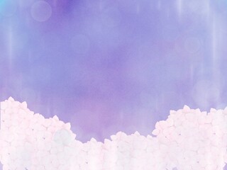 梅雨空と紫陽花の花のイラスト背景