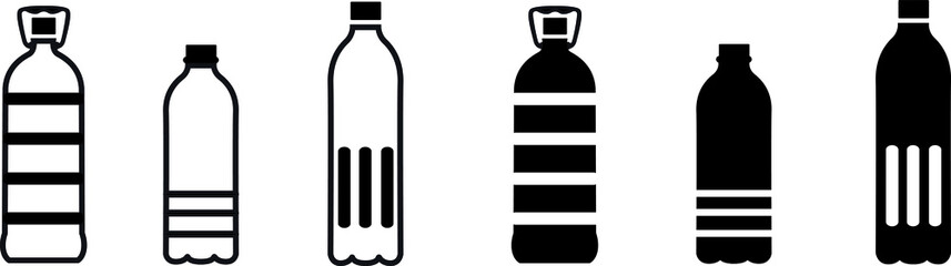 PET bottle, plastic black and white icon vector design illustration set material