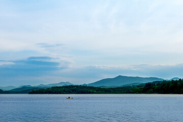 Aerial view of Adirondack Mountain landscape pictures, Schroon lake. High-quality photo